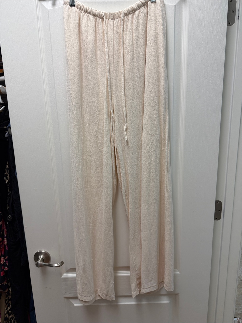 Light Cream Wide-Leg Drawstring Pants